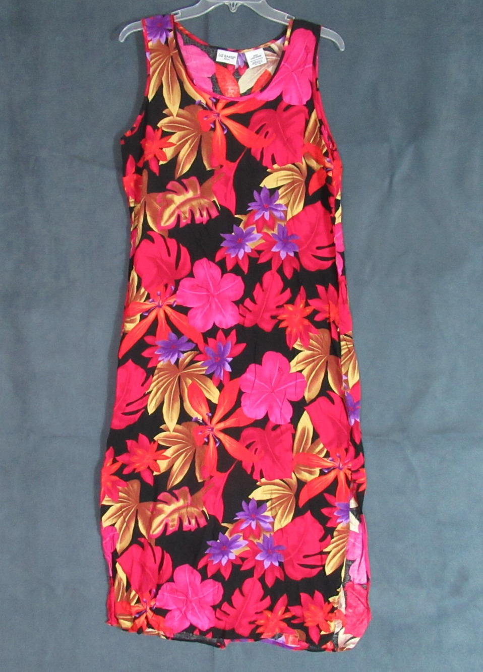 Vintage Liz Baker Dress Womens Size LP Floral Tropical Resort Shift Casual Beach